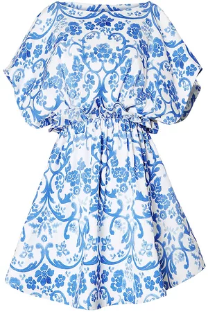 Carolina Herrera Women Short & Mini Dresses - Women's Wide Short-Sleeve Gathered Minidress - Bluebell Multi - Size 0 - Bluebell Multi - Size 0