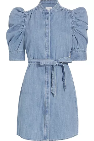 Frame Women Puff Sleeve & Puff Shoulder Dresses - Women's Gillian Puff-Sleeve Denim Minidress - Bluebird - Size XS - Bluebird - Size XS
