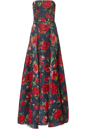 Carolina Herrera Women Printed & Patterned Dresses - Women's Rose-Printed Strapless A-Line Gown - Midnight Multi - Size 2 - Midnight Multi - Size 2