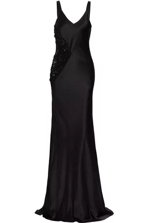Alejandra Alonso Rojas Women Evening Dresses & Gowns - Women's Crochet Inset Charmeuse Gown - Black - Size 0 - Black - Size 0
