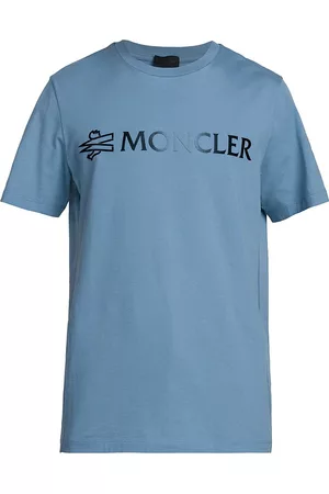 Moncler Men T-Shirts - Men's Logo Knit T-Shirt - Azure Blue - Size Small - Azure Blue - Size Small