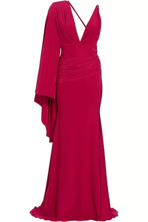 Michael Costello Collection Women Evening Dresses & Gowns - Women's Maverick Draped Cape-Sleeve Gown - Magenta - Size 2 - Magenta - Size 2