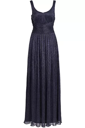 Halston Heritage Women Evening Dresses & Gowns - Women's Hollyn Pleated Metallic Gown - Navy - Size 0 - Navy - Size 0