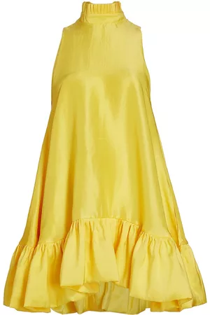 Azeeza Women Trapeze & Swing Dresses - Women's Alcott Silk Trapeze Minidress - Canary - Size XS - Canary - Size XS