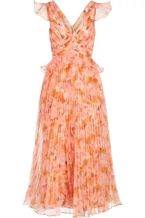 THEIA Women Evening Dresses & Gowns - Women's Holly Plissé Tea-Length Gown - Fluttering Petals - Size 0 - Fluttering Petals - Size 0
