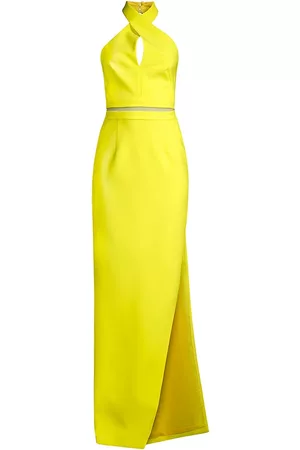 Toccin Women Halter Dresses - Women's Emma Halter-Neck Column Gown - Lemon - Size 0 - Lemon - Size 0