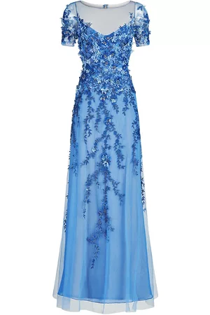 THEIA Women Evening Dresses & Gowns - Women's Margaret Embellished Gown - Cornflower Blue - Size 0 - Cornflower Blue - Size 0