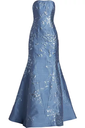Rene Ruiz Collection Women Printed & Patterned Dresses - Women's Floral Embroidered Gown - Light Blue - Size 2 - Light Blue - Size 2