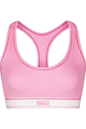 NEW Skims Cotton Rib Plunge Bra in Bubblegum Pink Sz Small