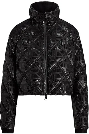 LAUREN RALPH LAUREN CREST-PATCH FUNNELNECK DOWN COAT, Black Women's Shell  Jacket