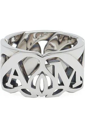 Alexander McQueen Seal Logo Chain Ring in Metallic for Men