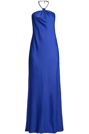 Liv Foster Satin Halter Ruched Gown