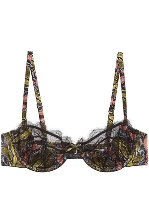 Lounge Underwear Neon Floral-embroidered Bow-embellished Mesh Bra in Black