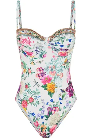 CHICME Plus Size Tropical Print Underwire One-Piece Swimsuit - Pink Shop