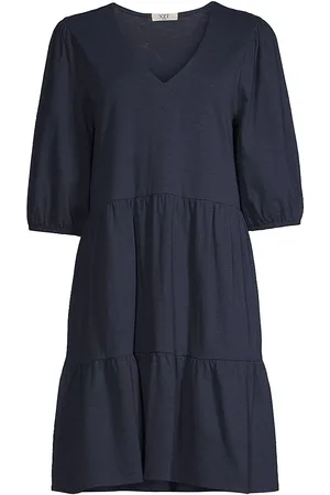 NIC + ZOE Woven Neon Doodle Split V-Neck Long Sleeve Belted Button-Front  Midi Shirt Dress