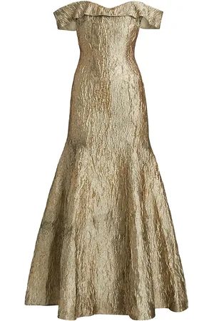 Rene by Rene fashion Ruiz Collection Off Shoulder Champagne Metallic Formal Dress Size 8