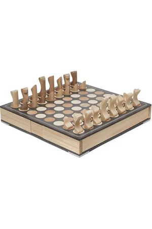 Brunello Cucinelli Krion, Walnut Wood and Steel Chess and Draughts Set
