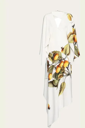 Ferragamo asymmetric botanical-print midi dress - White