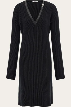 Salvatore Ferragamo Women Knitted wool dress with leather trim