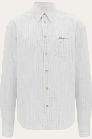 Salvatore Ferragamo Men Micro checked long sleeved shirt