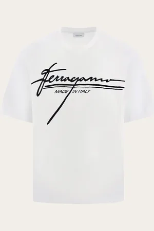 Salvatore Ferragamo Men Crew neck T-shirt with printed signature