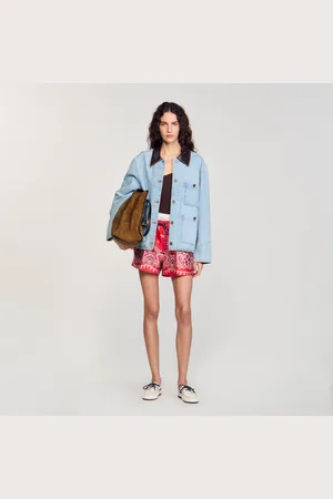 Sandro Denim jacket with leather collar