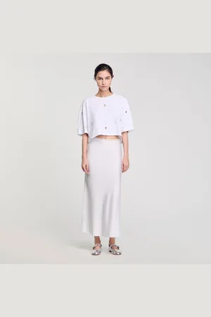 Sandro Cropped pearl bead T-shirt