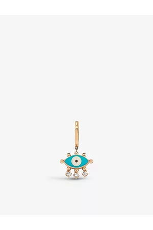 LA Maison Couture Womens Turquoise Selda Jewellery Evil Eye 14ct Rose-gold, 0.08ct Diamond and Enamel Single Hoop Earring