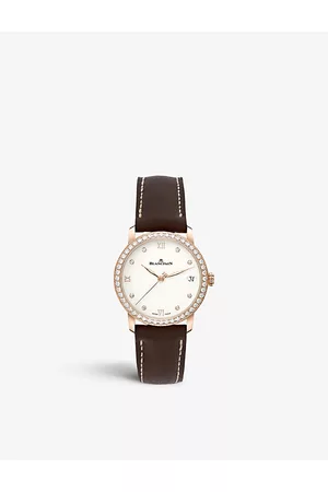 Blancpain Womens Opalin Dial 6127-2987-55 Villeret Diamond set and Leather Automatic Watch
