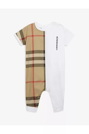 Burberry White Lennox Check-print Cotton Baby Grow 1-9 Months 9 Months