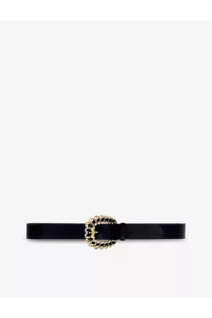 Maje Womens Noir / Gris Alma Diamante-encrusted Leather Buckle Belt 10
