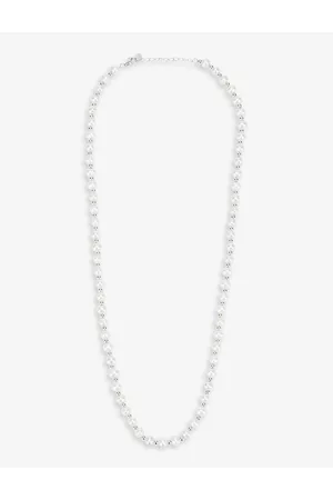 Serge DeNimes Men Bracelets - Mens Polished Sterling-silver and Pearl Bead Necklace