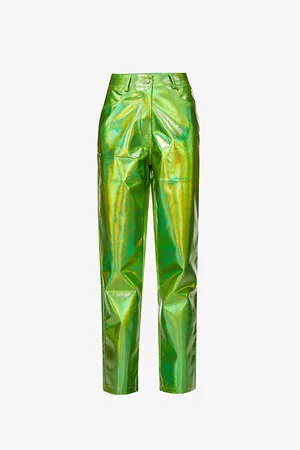 Amy Lynn Womens Lupe Metallic High-Rise Straight-Leg Faux-Leather Trousers S