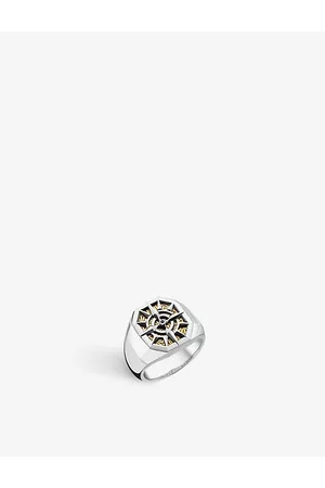 Thomas Sabo Womens Compass 18ct Yellow Gold-Plated, Sterling-Silver and Zirconia Signet Ring N