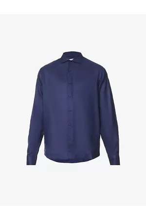 Orlebar Brown Mens Giles Brand-Tab Regular-Fit Linen Shirt Xs