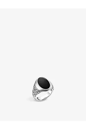 Thomas Sabo Womens Oval Sterling-Silver and Onyx Signet Ring S
