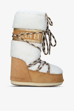 Moon Boot Womens Icon Logo-Print Shearling and Suede Snow Boots Eur 35 / 2 Uk Women
