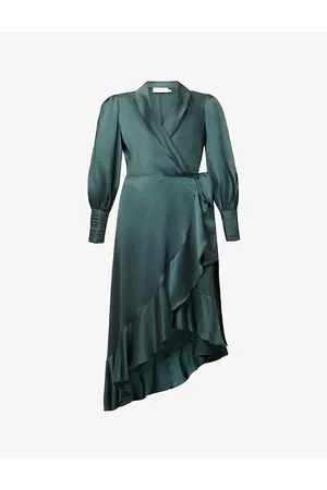 ZIMMERMANN Women V-Neck Dresses - Plunge-neck wrap-over silk midi dress