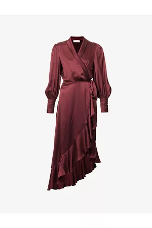 ZIMMERMANN Women V-Neck Dresses - Plunge-neck wrap-over silk midi dress