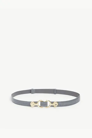 Maje Womens Embossed Crocodile-Effect Leather Slim Belt 8