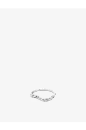 Astrid & Miyu Womens Wave Recycled Sterling and Cubic Zirconia Ring N