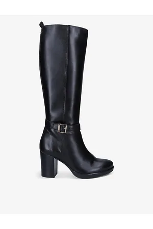 Carvela Womens Silver 2 Buckle-Embellished Leather Knee-High Boots Eur 40 / 7 Uk Women