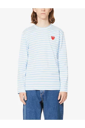 Comme des Garçons Mens Heart-Appliqué Striped Cotton-Jersey Top M