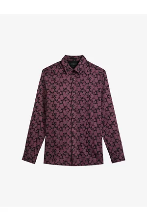 Ted Baker Men Long sleeved Shirts - Comlee floral-print regular-fit stretch-cotton shirt