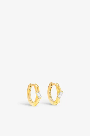 Suzanne Kalan 18ct Yellow-Gold and 0.10ct Baguette Diamond Huggie Earrings