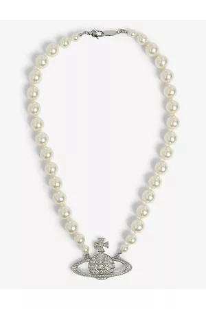 Vivienne Westwood Women Necklaces - Womens Bas Relief Silver-tone Brass, Pearl and Swarovski Crystal Necklace