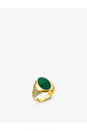 Thomas Sabo Engraved 18ct Yellow Gold-Plated Sterling Silver and Malachite Ring S
