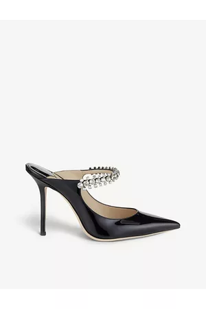 Jimmy Choo Womens Bing 100 Crystal-Embellished Patent-Leather Heeled Mules Eur 39 / 6 Uk Women