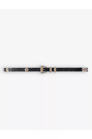 Maje Womens Alhambra Croc-embossed Thin Leather Belt 8