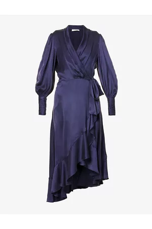 ZIMMERMANN Womens Plunge-neck Wrap-over Silk Midi Dress Xxs